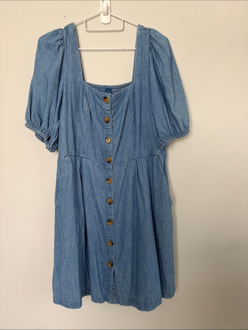 Old Navy-Light Blue Denim Button-Front Puff Sleeve Dress